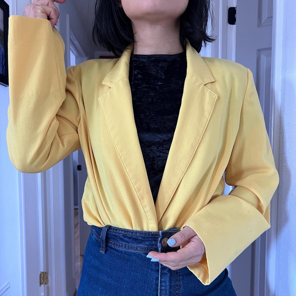 vintage 80s hi-liter yellow oversized blazer size 10 rayon blend